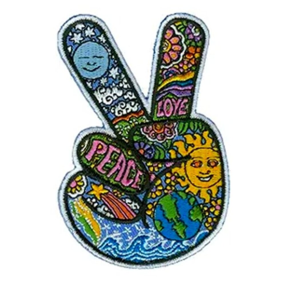 Dan Morris Peace Hand Fingers Patch - Iron-On/Sew-On Embroidered - 2.5" x 3.5"